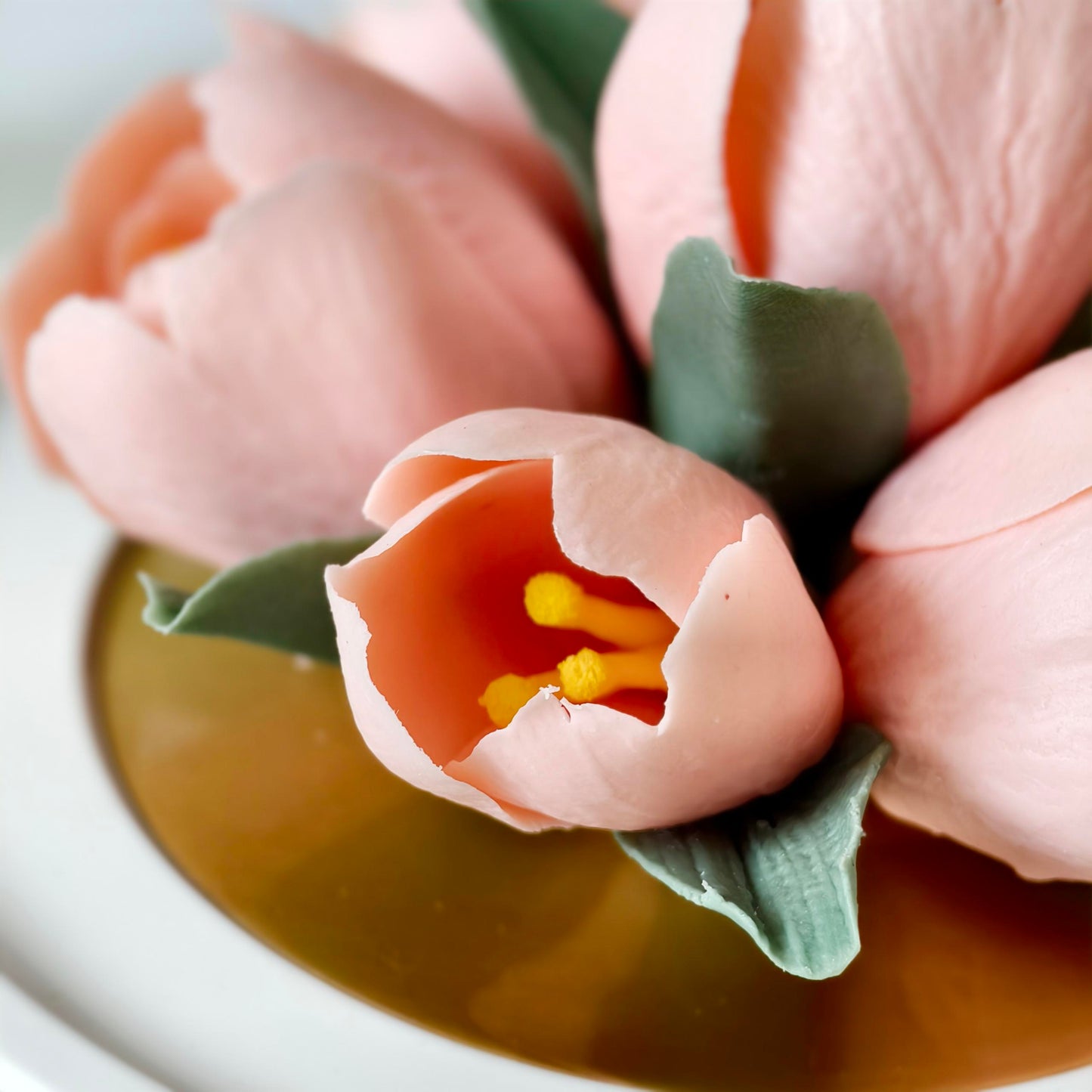 Pink tulip porcelain flower with fragrance oil