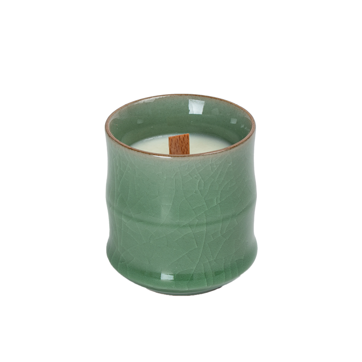Candle in Ge ceramic vessel with craquelé – Old plum green