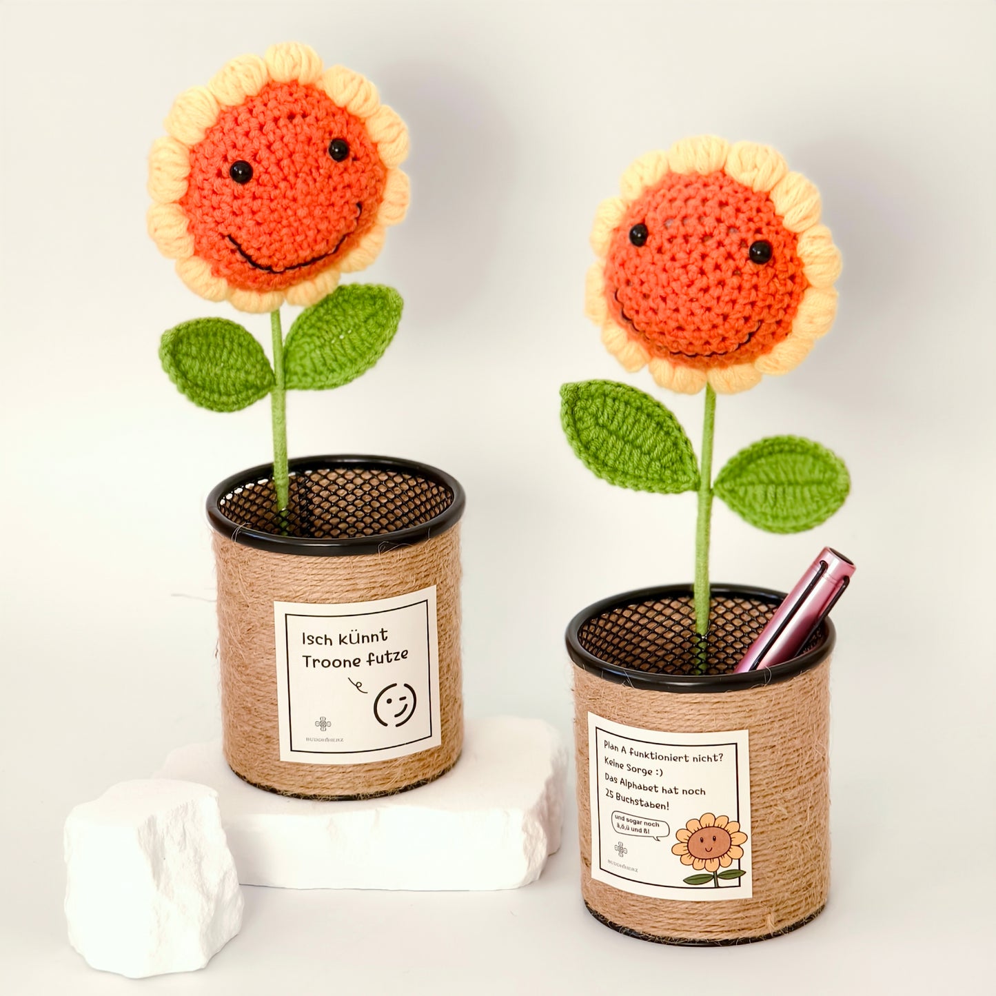 Handgemachter Strick-Sonnenblumen-Stifthalter