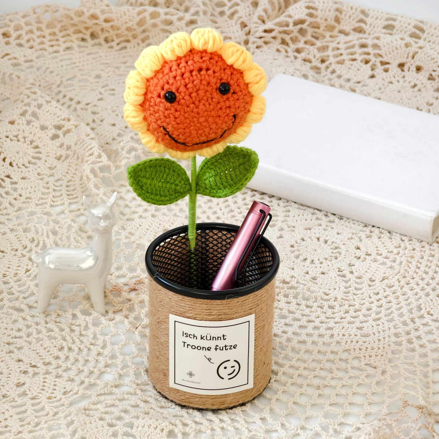 Handgemachter Strick-Sonnenblumen-Stifthalter