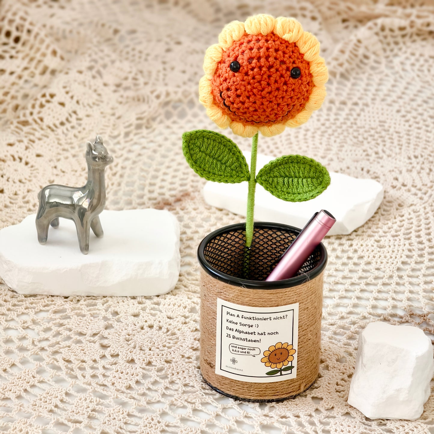 Handgemachter Strick-Sonnenblumen-Stifthalter