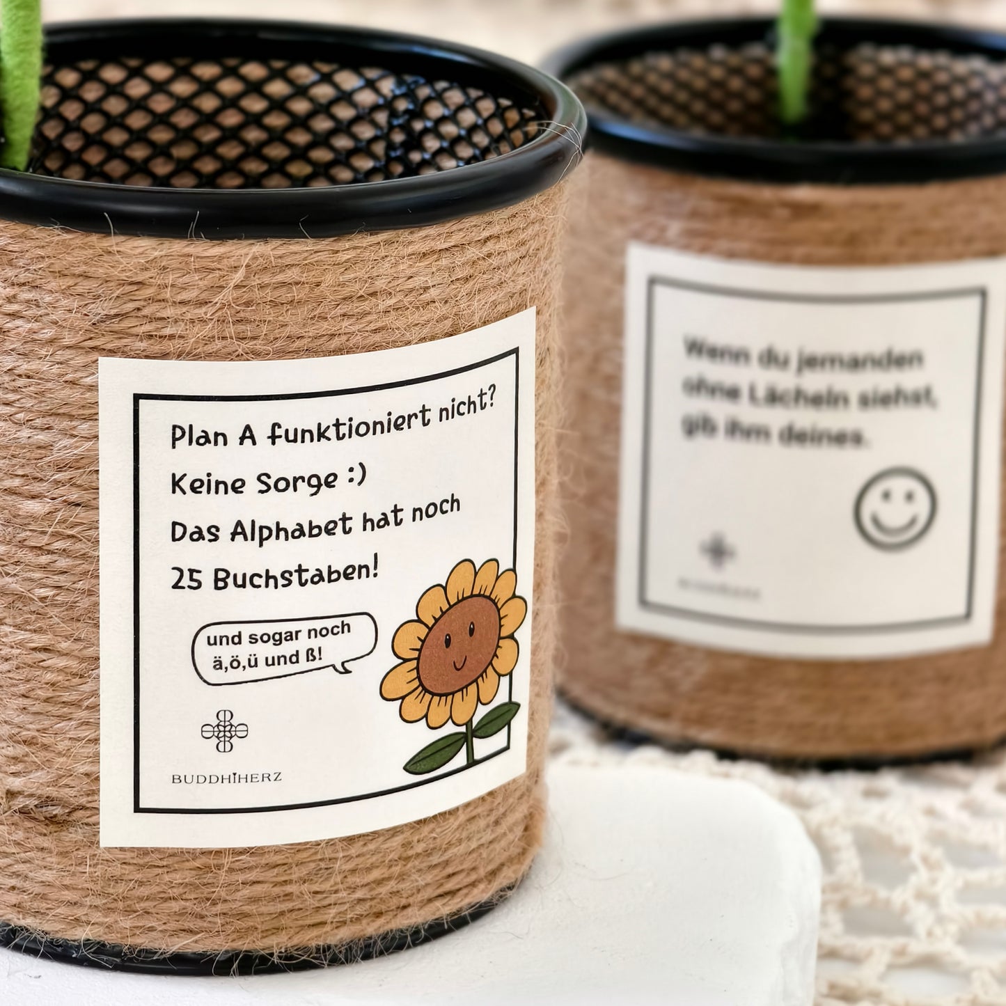 Handgemachter Strick-Sonnenblumen-Stifthalter