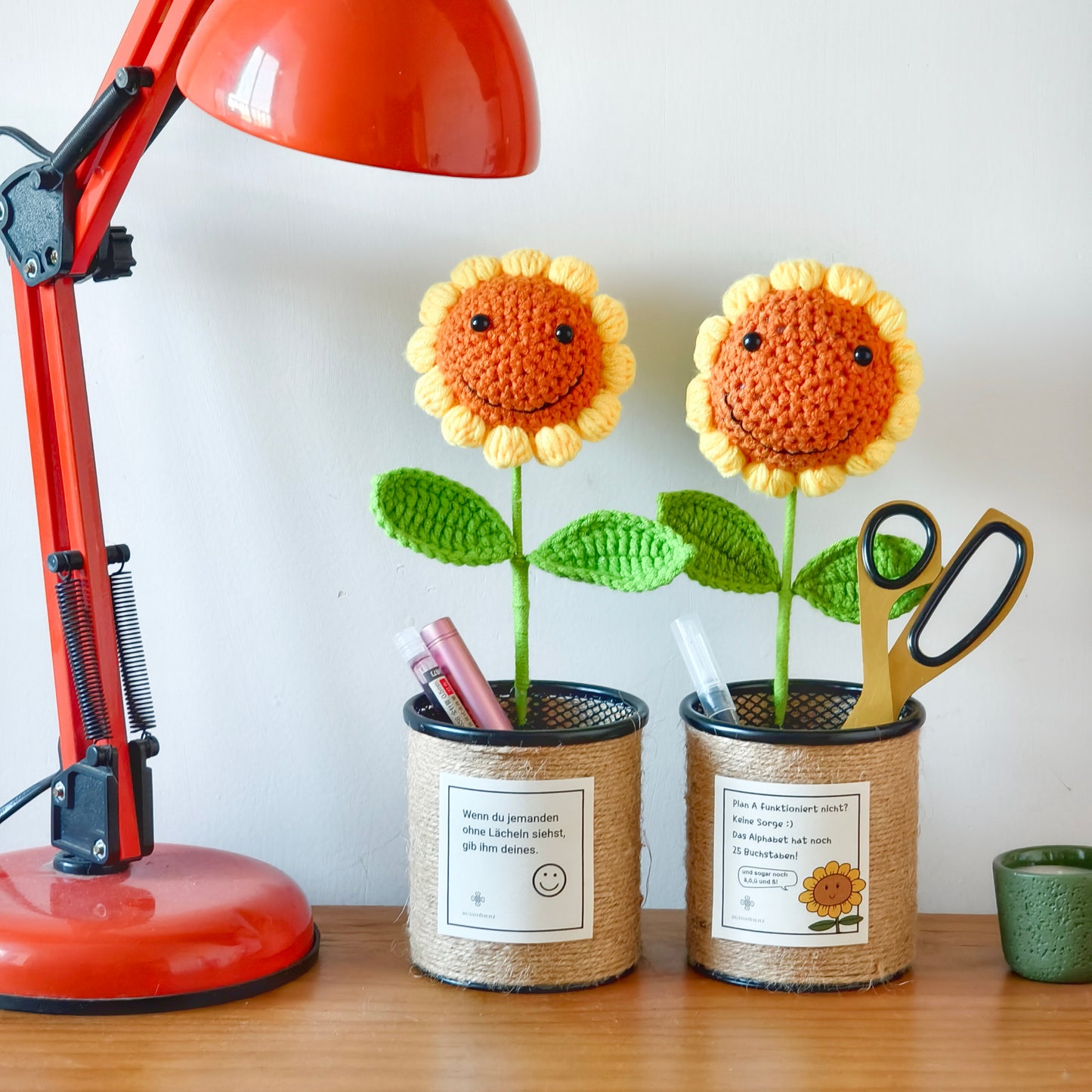 Handgemachter Strick-Sonnenblumen-Stifthalter