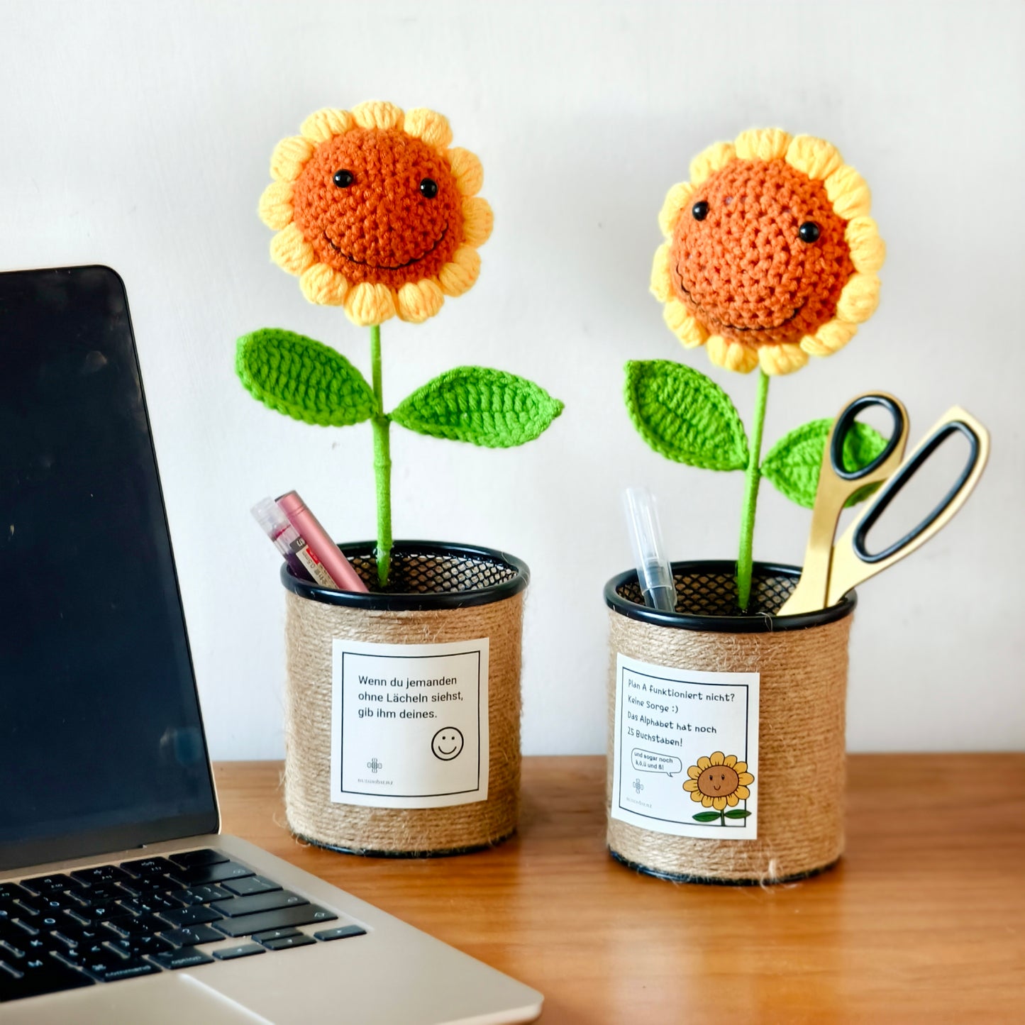 Handgemachter Strick-Sonnenblumen-Stifthalter