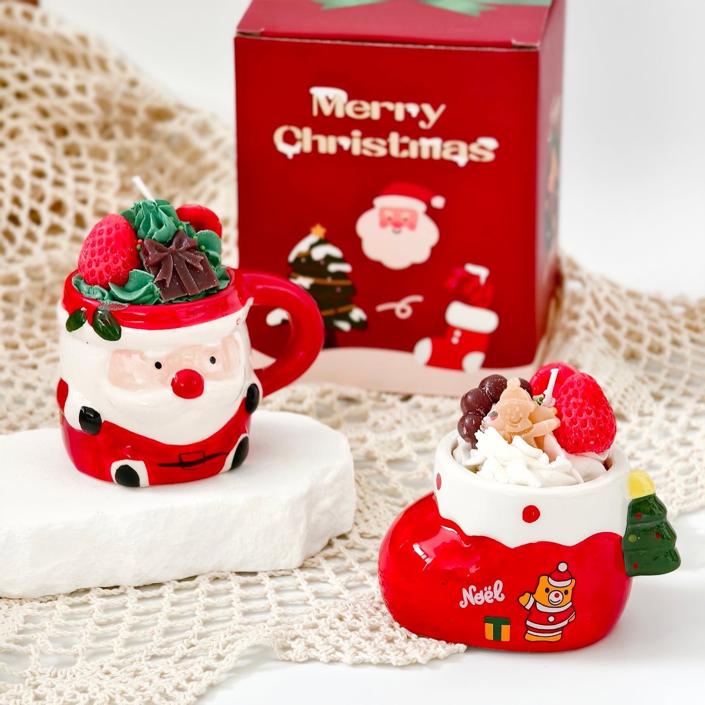 Kerze Weihnachtsmann & Weihnachtsstiefel