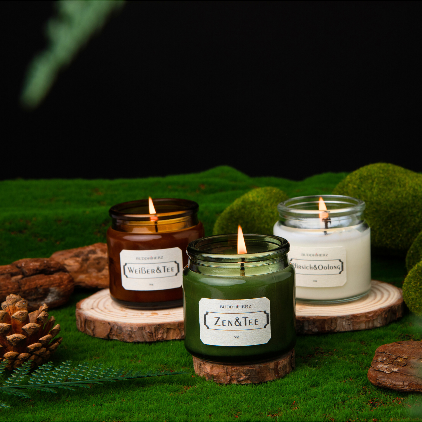 Scented candle, glass with cork, set of 3