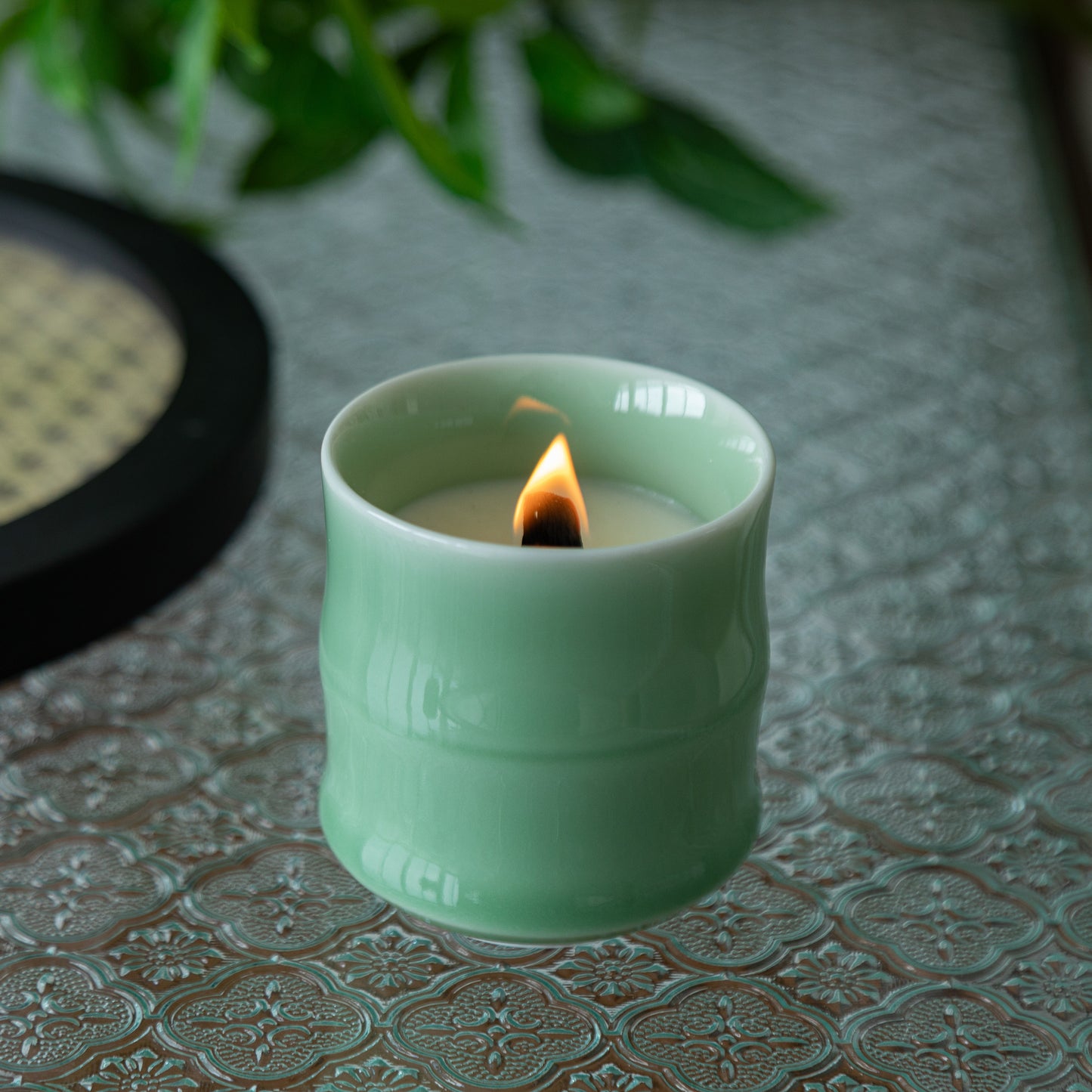 Candle in Di-ceramic vessel - plum green
