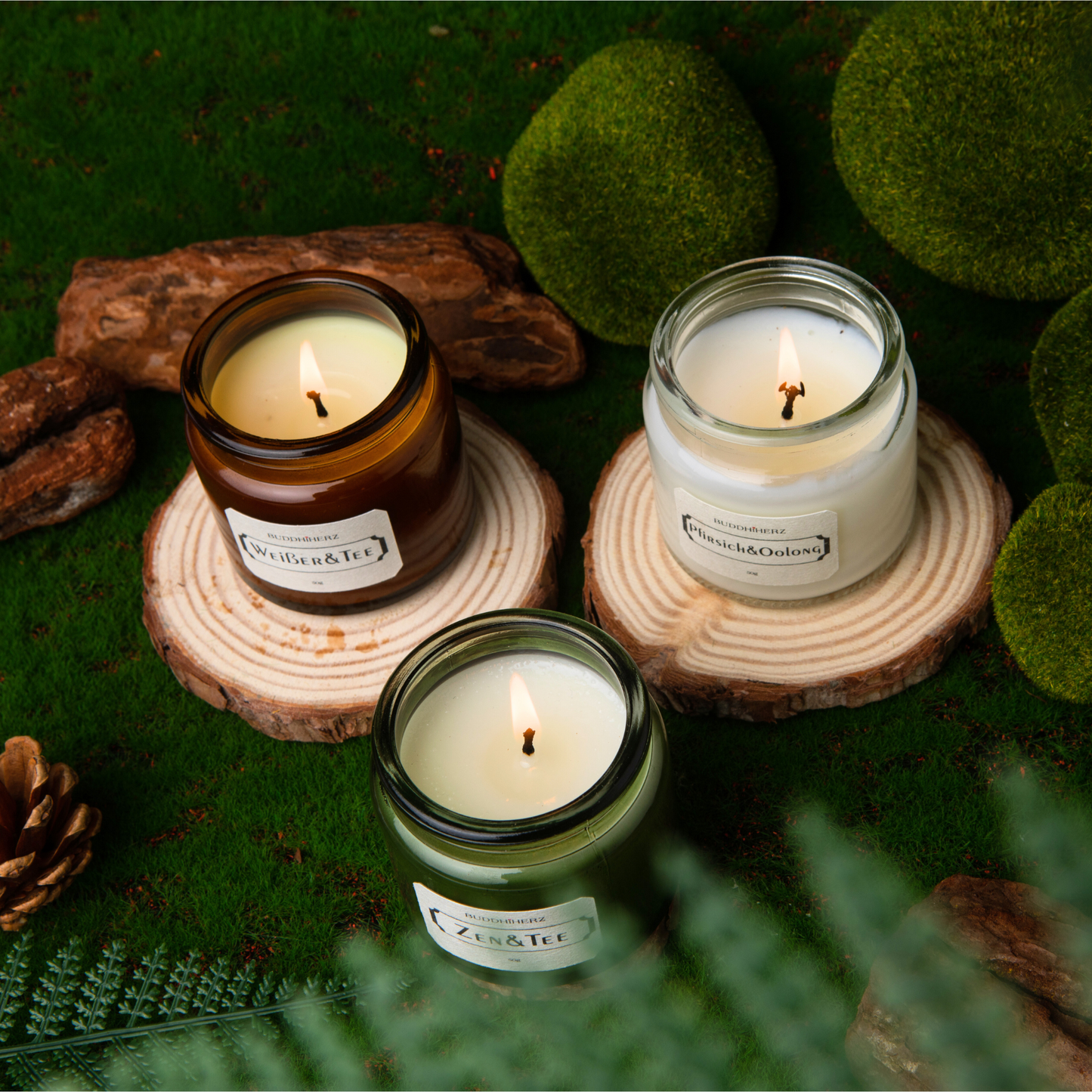 Scented candle, glass with cork, set of 3