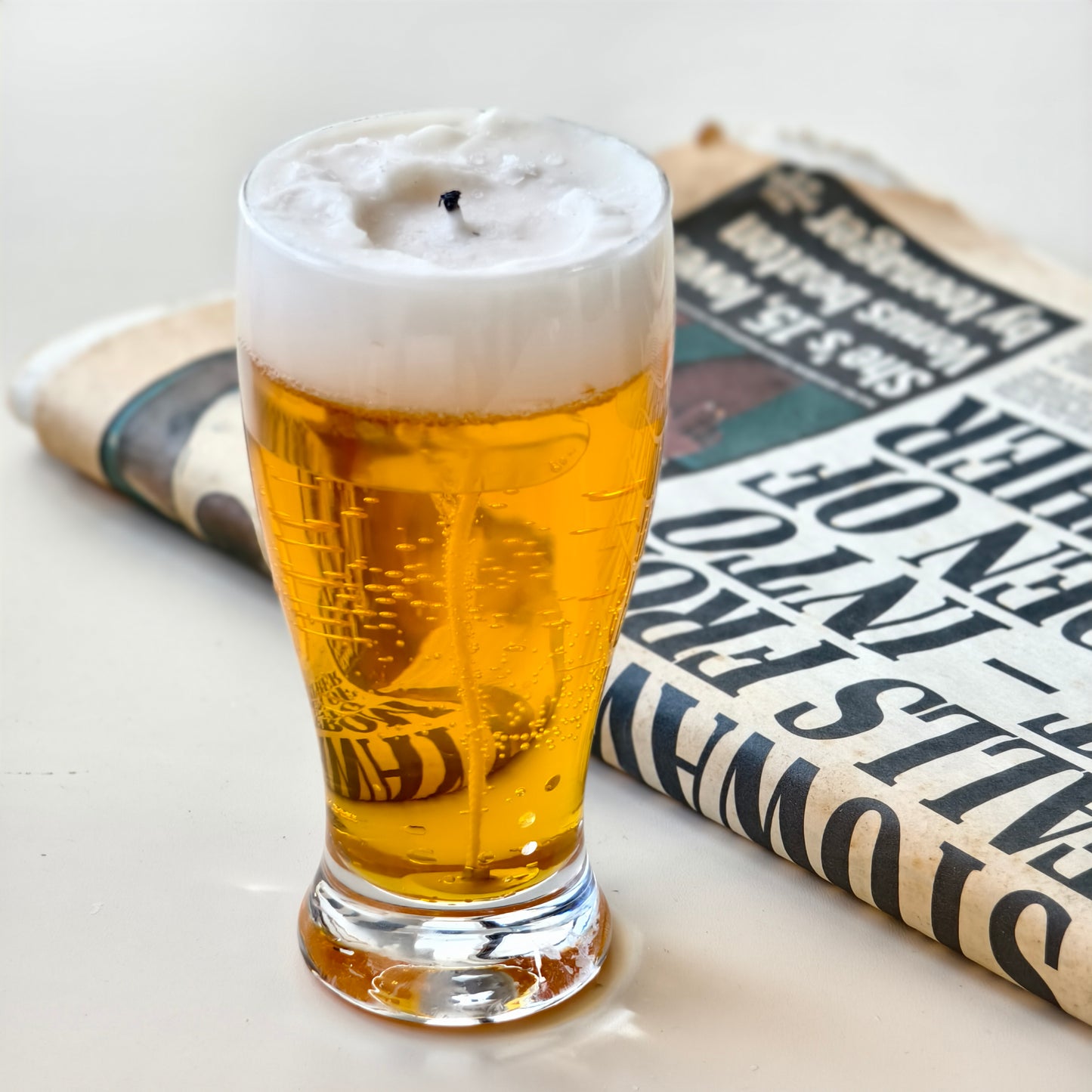 Scented candle, beer glass medium