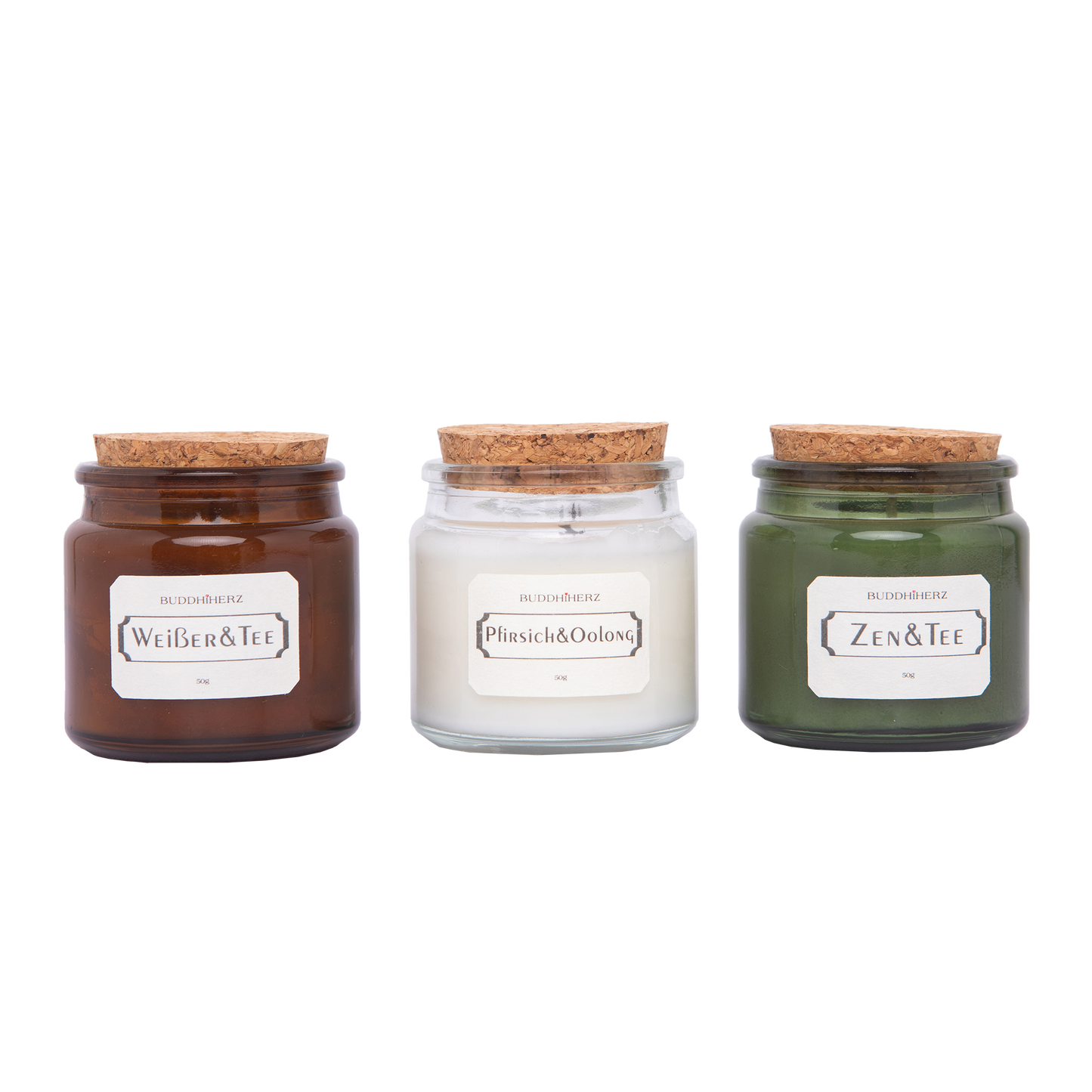Scented candle, glass with cork, set of 3