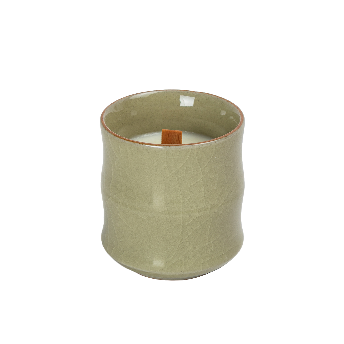 Candle in Ge ceramic vessel with craquelé – beige yellow