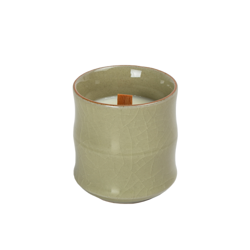 Candle in Ge ceramic vessel with craquelé – beige yellow
