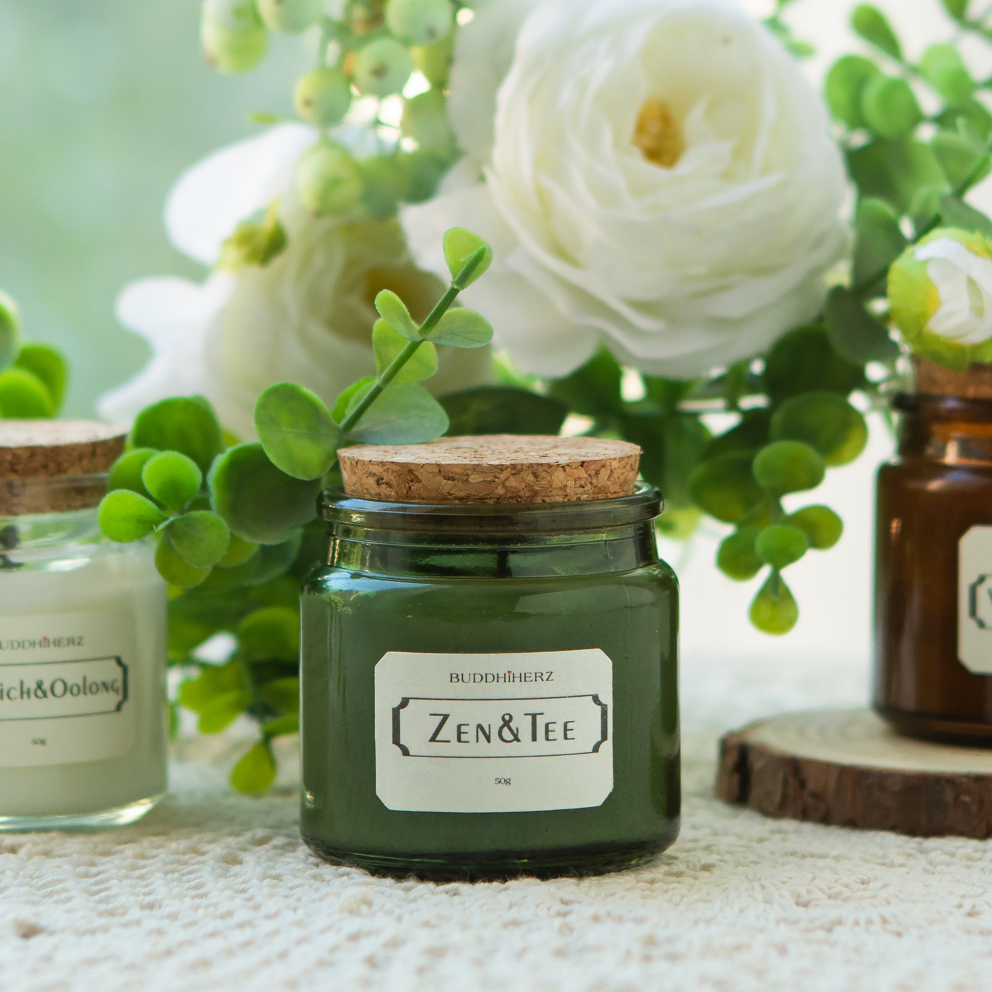 Scented candle, glass with cork, set of 3