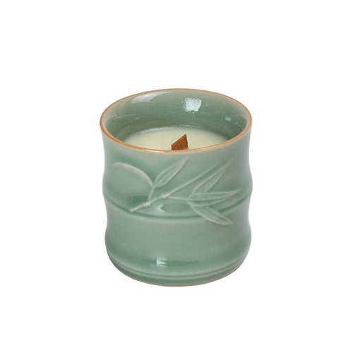 Candle in Di-ceramic vessel with bamboo pattern