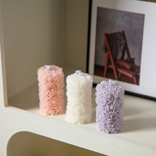 Scented candle "Carved Rose Pillar" set of 3