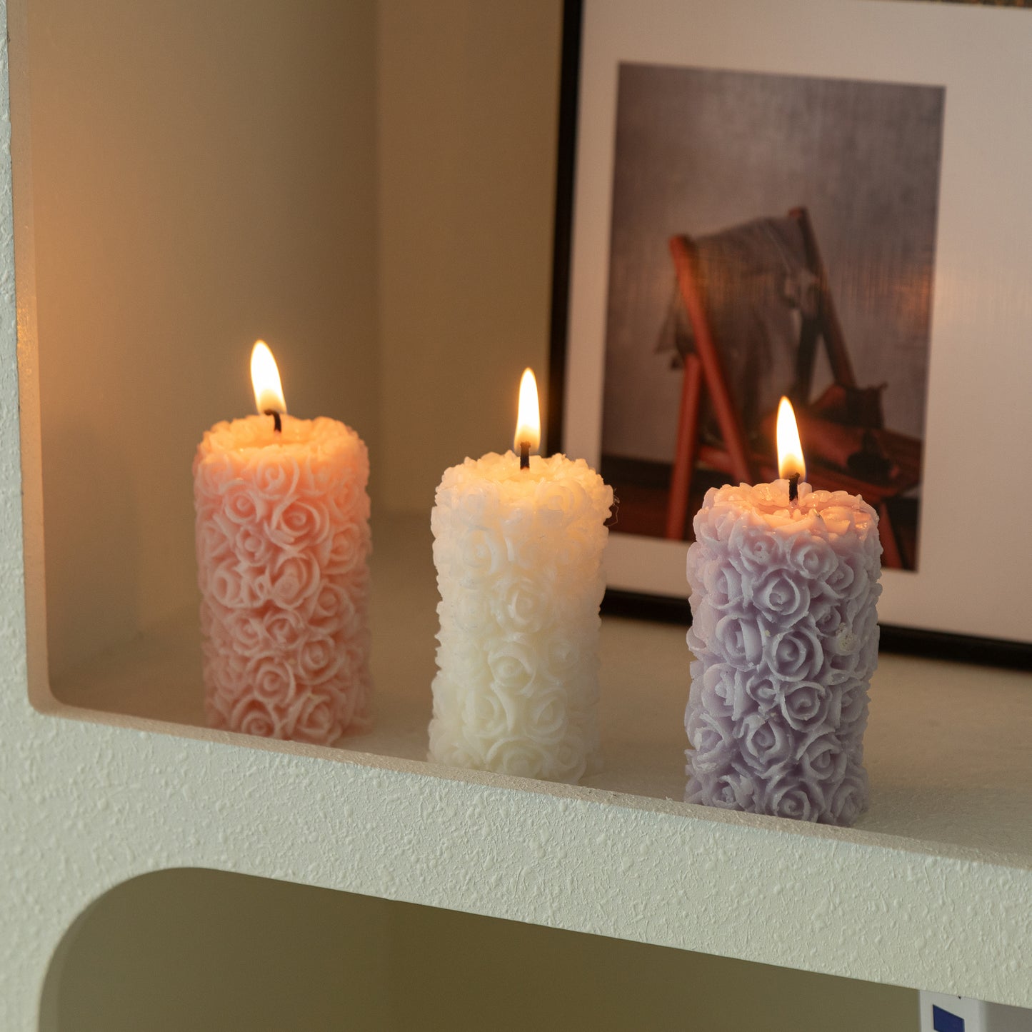 Scented candle "Carved Rose Pillar" set of 3