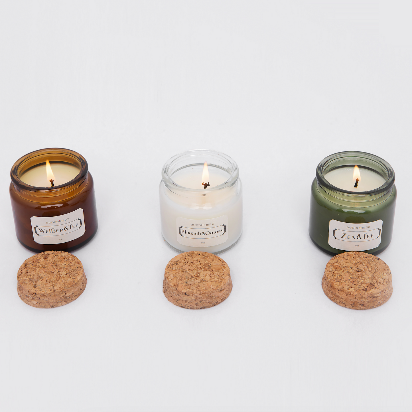 Scented candle, glass with cork, set of 3