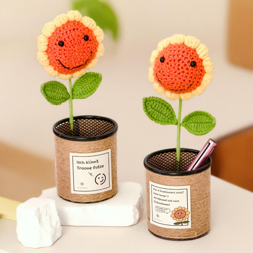 Handgemachter Strick-Sonnenblumen-Stifthalter