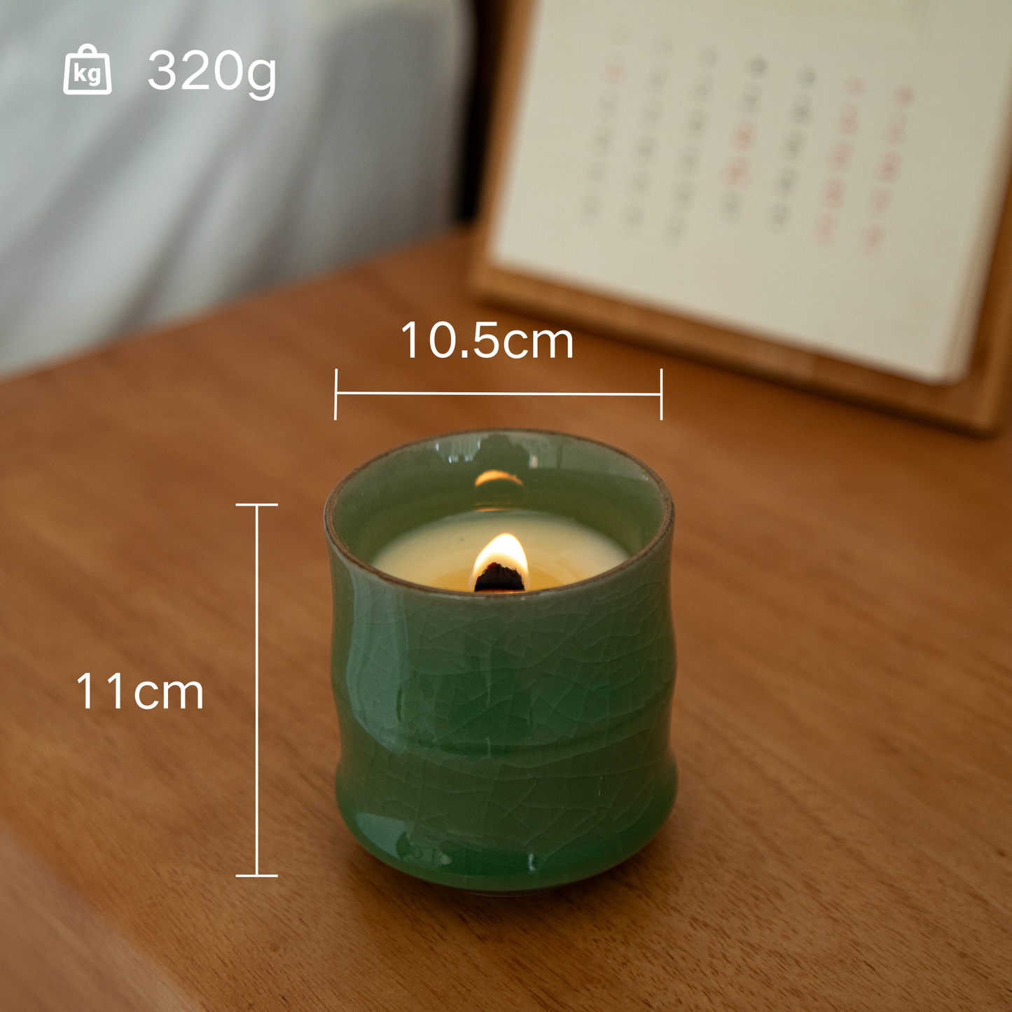 Candle in Ge ceramic vessel with craquelé – Old plum green