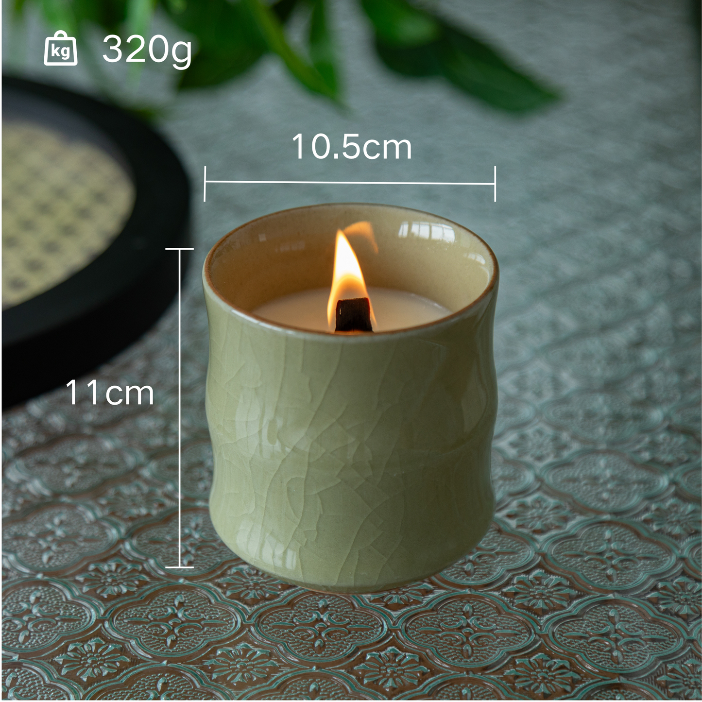 Candle in Ge ceramic vessel with craquelé – beige yellow