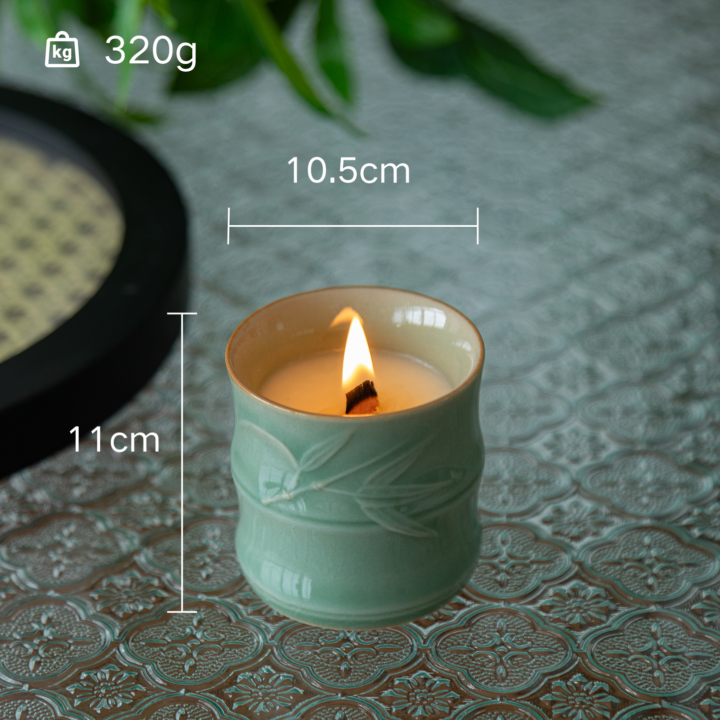 Candle in Di-ceramic vessel with bamboo pattern