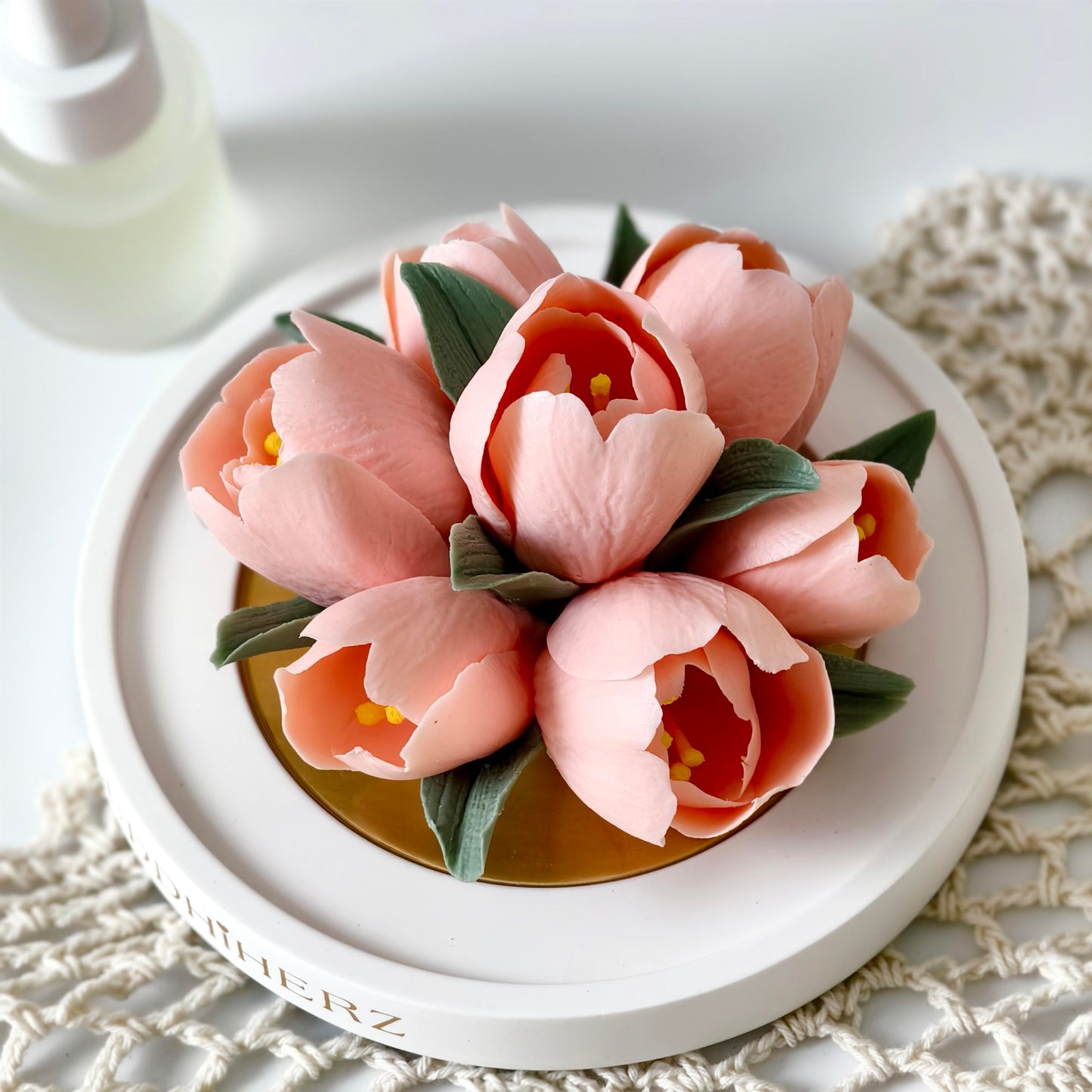 Pink tulip porcelain flower with fragrance oil