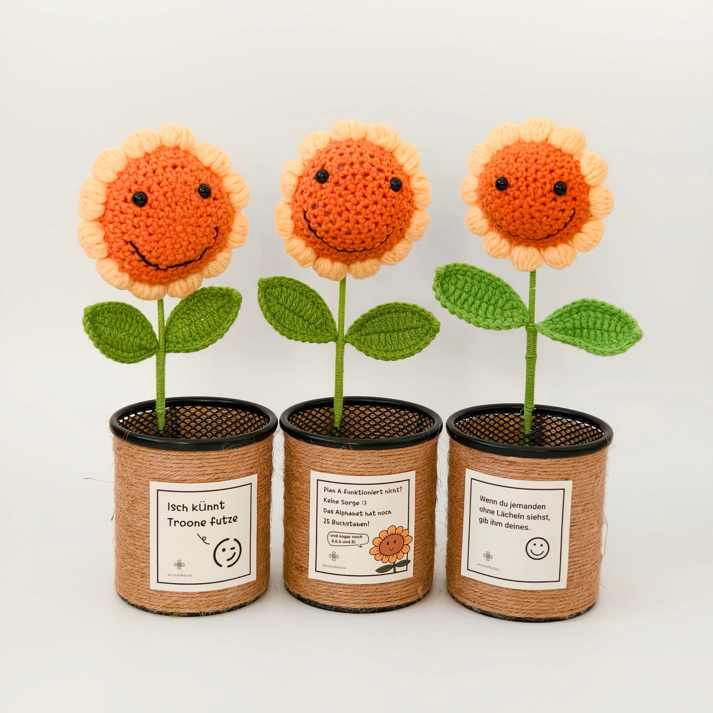 Handgemachter Strick-Sonnenblumen-Stifthalter