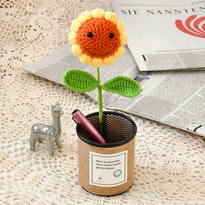 Handgemachter Strick-Sonnenblumen-Stifthalter