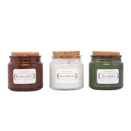Scented candle, glass with cork, set of 3 