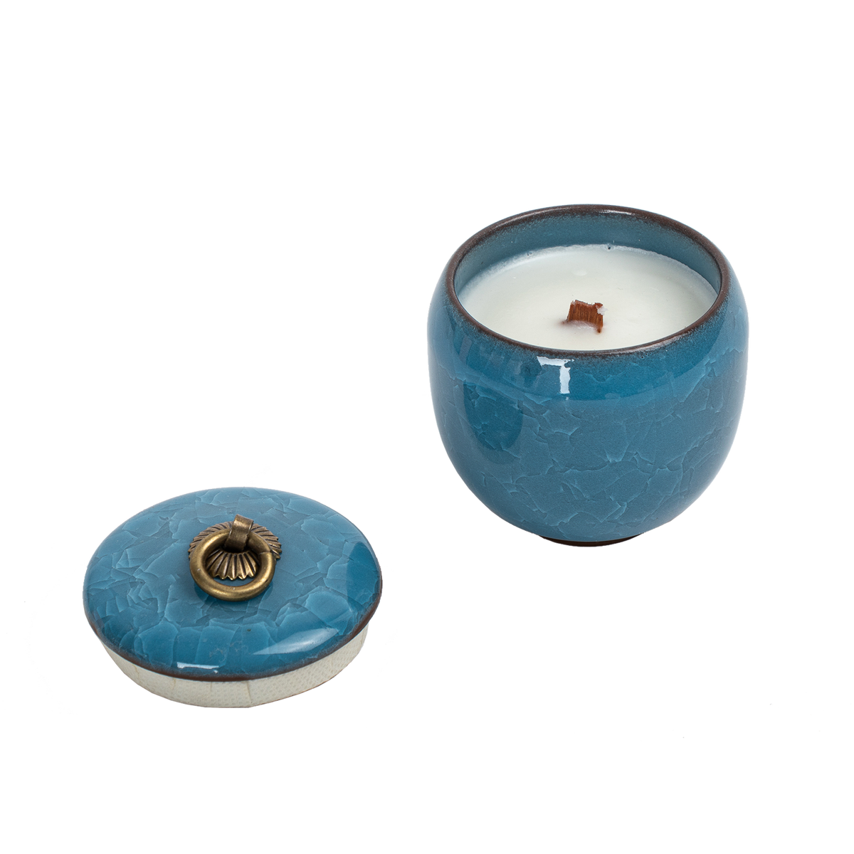 Keramik-Grüntee Kerze – Himmelblau – BUDDHIHERZ