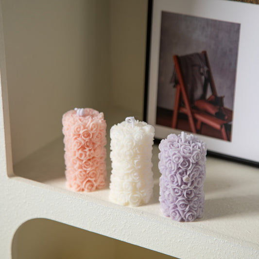 Scented candle "Carved Rose Pillar" set of 3 