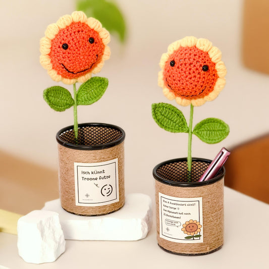 Handgemachter Strick-Sonnenblumen-Stifthalter