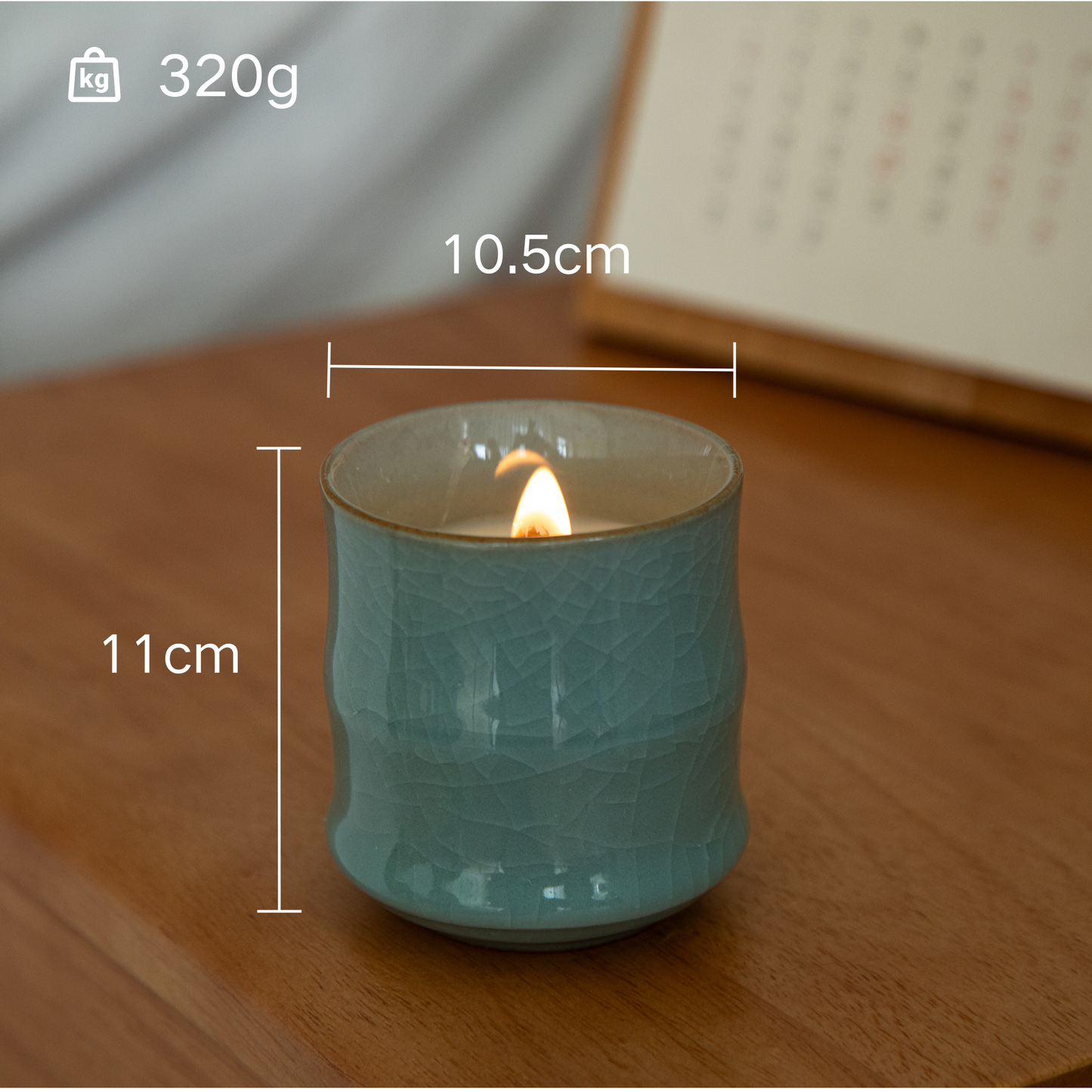 Candle in Ge ceramic vessel with craquelé – light plum green 
