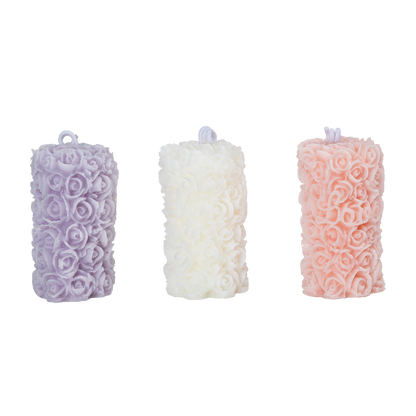 Scented candle "Carved Rose Pillar" set of 3 